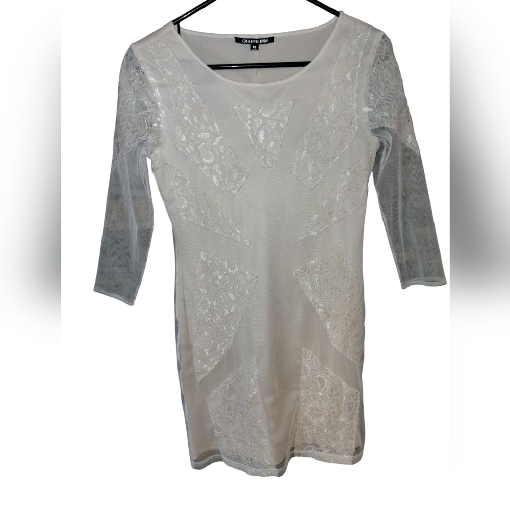 Gianni Bini Off White Lace Dress, Sheer Sleeves, Mini Dress, Like New